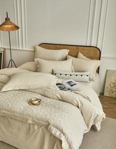 Parure de lit jacquard en lin et coton tissé, avec housse de <span class=keywords><strong>couette</strong></span>, drap plat et taies d'oreiller, style rafraîchissant 300TC - Product Image 2