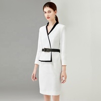 Nouvelle Arrivée Robes de Travail de Haute Qualité pour Femmes de Bureau, Robe Crayon à Volants, Col en V, Boutons, Robe de Travail pour le Bureau