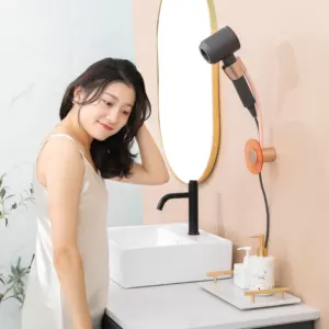 Cabide organizador de parede para banheiro, secador de cabelo ajustável, mãos livres