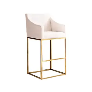 Tabouret haut moderne en acier inoxydable pour restaurant, pied en cuir, tissu, LOGO personnalisé Tabourets de bar