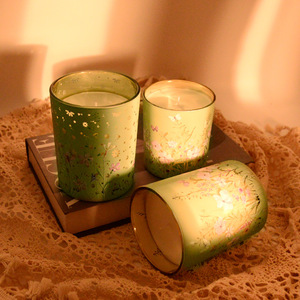 Green Floral Scented <b>Candle</b> Cylinder Vintage Style Home Decor <b>Gift</b> Item - Product Image 1