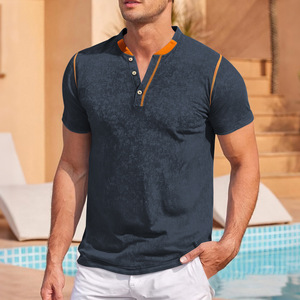 Men's Button Henry <b>T</b>-<b>Shirt</b> Short Sleeve V-Neck Solid Color Casual Outdoor Sports Top Polyester Fiber Camouflage Style - Product Image 4