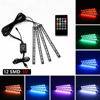 12 LED Smart RGB Bandes Lumineuses Ambiantes Universel Intérieur Voiture Éclairage Accessoires App Amélioration Enhanced Car Intérieur Éclairage
