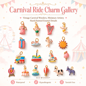 Galería de Atracciones de Carnaval |   Colgante Vintage de Esmalte Chapado en Oro de 18K: Diseño Retro de Carpa de Circo, Ángel, Carrusel, Parque de Atracciones Infantil y Coche de Choque - Product Image 1