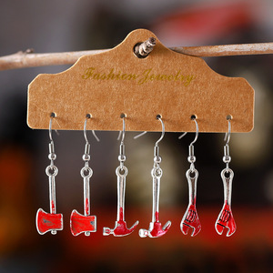 Boucles d'oreilles pendantes Halloween Terreur Lame de Scie Hachette Sang Rouge pour Femme, Ensemble de Boucles d'oreilles Crochet <span class=keywords><strong>Dent</strong></span> de Crâne, Bijoux de Fête - Product Image 6