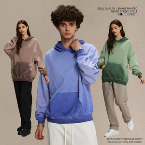 Felpa moda uomo 430g Logo personalizzato di alta qualità stile lavaggio stampa XL acqua sottile lavaggio Look stile alta moda - Product Image 3