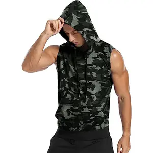 Manufacturers for Customs Clothes Custom Logo Sleeveless Hoodies Unisex T-shirt Men's Tracksuit Hooded Sports Sleeveless Hoodie