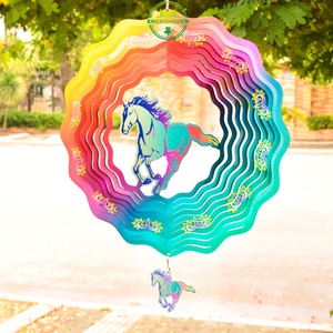 Venta al por mayor de molinillos de viento 3D de mandala de lujo con forma personalizada, con rodamientos de bolas, coloridos adornos de jardín y decoración fina de caballo - Product Image 5