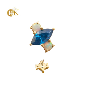 Calendo 14K oro amarillo sólido <span class=keywords><strong>Nobby</strong></span> Simple y elegante oreja nariz Piercing joyería internamente sin rosca extremo de circón - Product Image 6