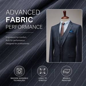 Completo <span class=keywords><strong>Uomo</strong></span> Premium a Righe Grigie, 3 Pezzi, Vestibilità Slim in TR Elasticizzato, Personalizzabile OEM con MOQ Basso per Vendita all'Ingrosso - Product Image 5