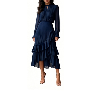 Robe midi plissée en mousseline pour femme, col montant, ourlet à volants, idéale pour les invitées de mariage et les soirées – Collection Mode - Product Image 5