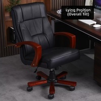 Chaise de bureau pivotante de direction à dossier haut avec revêtement en cuir PU réglable et structure en bois