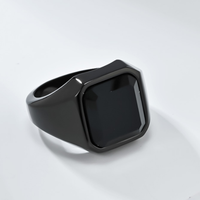 Bague pour homme en acier inoxydable hypoallergénique, fabrication artisanale, pierre précieuse d'obsidienne naturelle carrée, bijoux élégants