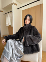 Nouveau manteau épais à col montant pour femme, style court, manches retroussées, hiver