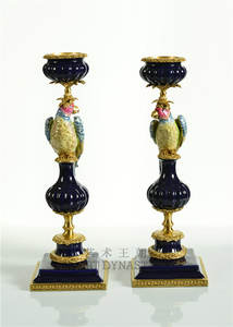 Candelabro de porcelana elegante, candelabro de lujo europeo, decoración de cobre y azul y verde, cacatúa de cerámica Vintage - Product Image 2