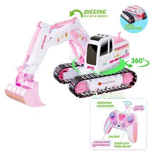 Menina brinquedo 1/24 6CH escavadeira controle remoto com DIY brinquedo rc luz e música liga escavadeira rosa brinquedo engenharia - Product Image 1