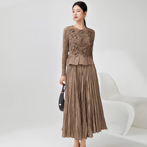 Miyake estate estate Streetwear tinta unita tessuto a maglia nuovo ginocchio plissettato Button-Down Top tailleur corto in <span class=keywords><strong>pizzo</strong></span> - Product Image 2