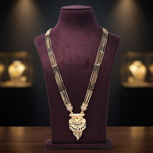 Wholesale 24K Gold Filled Pendant Mangalsutra, Traditional Indian Wedding Season Jewelry, Black Beads Mangalsutra Oro Joyeria. - Product Image 2
