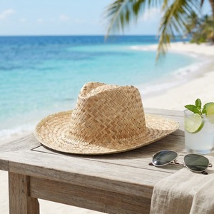 Sombrero de Paja 100% Natural con Etiqueta Privada, Estilo Panamá, Ajustable, 59 cm, UPF 50+, Unisex, para Vacaciones en la Playa, de Fábrica - Product Image 1