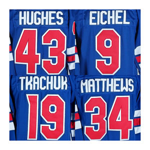 2026 年美国奥林匹克队曲棍球服装 43 号休斯·马修斯·特卡丘克·艾奇尔长袖缝制冰球球衣 - Product Image 1