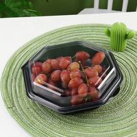 Conteneur alimentaire jetable en gros pour salades à emporter, écologique, noir, octogonal, en plastique PS, pour fruits et aliments, idéal pour les restaurants