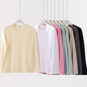 <strong>Long</strong> <strong>Sleeve</strong> Shirts 230g <strong>Cotton</strong> Loose Round Neck <strong>Long</strong> <strong>Sleeve</strong> T-shirt for Men and Women Spring Shirts - Product Image 1