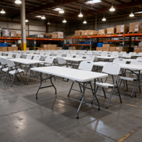 Table de pique-nique pliable en deux de 72 pouces, résistante aux intempéries, en plastique robuste, pour installation de bureau temporaire – Prix usine