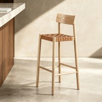 Tabourets de bar rétro en cuir et bois massif italien, sans accoudoirs, avec repose-pieds, pour îlot de cuisine, comptoir, bar à domicile, café, hôtel