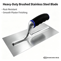 Truelle carrée industrielle en acier inoxydable, outil manuel pour le plâtrage, spatule à lisser, manche ergonomique bleu, 12 lames profilées