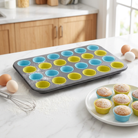 OKAY Moule à muffins en acier au carbone antiadhésif 24 tasses avec moules en silicone réutilisables, compatible lave-vaisselle et four, écologique et durable BK-R2004