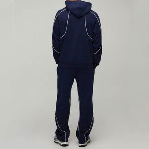 Ensemble de survêtement classique pour homme en coton imprimé bleu marine et blanc avec passepoil, idéal pour l'hiver - Product Image 2