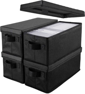 Modern CD Holder Basket <b>Bins</b> Foldable Bag Packaging <b>Rectangle</b> Black Storage Box Organizer with Lids - Product Image 1