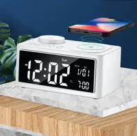 Speaker Pengisian Daya Nirkabel, Jam Alarm Hotel Desktop dengan Audio, Radio Samping Tempat Tidur, Speaker Mini Stereo Musik Kontrol Suara