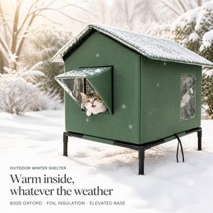 Nichoir extérieur surélevé pour chat, imperméable et isolé, abri chaud d'hiver avec fenêtre pour petit chien, chiot ou animal de compagnie - Product Image 1