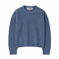 Pull en maille côtelée déchiré personnalisé pour homme, col rond, manches longues, coupe décontractée, style streetwear, fournisseur en gros OEM ODM
