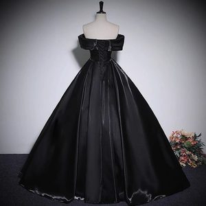Black Off The Shoulder Ball Gown Empire Waistline Solid Color Evening Dress For Arts Exams - Product Image 4