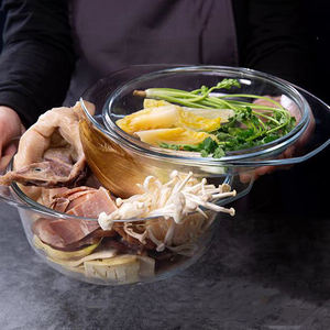 Horno <span class=keywords><strong>Microondas</strong></span> Cuencos Vajilla de cocina Cazuela con tapa Cazuela de vidrio redonda barata con asas - Product Image 2