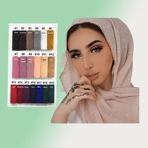 Top-selling high quality chiffon hijab with stone muslim long fashion scarf islamic shawl wrap with zipper chain