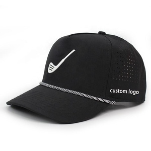 Gorras de golf impermeables de secado rápido de 5 paneles personalizadas, gorra Snapback ajustable Lazer con agujero perforado, gorra de golf azul marino con escritura lateral - Product Image 5