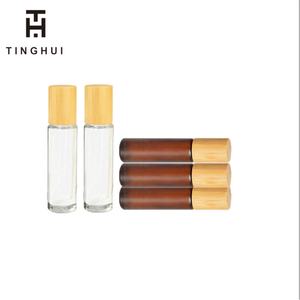 HOT Brown Amber clear Frosted Glass <b>Roll</b> <b>on</b> Bottles 10ml Empty Refillable Bamboo Cap Dispense Sample Essential Oil Container - Product Image 4
