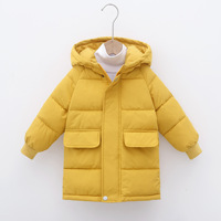 Neue Kinder Daunenjacke Mittellang Outdoor Kleidung Einfarbige Winterbekleidung für Kinder 100-150 cm Jungen Mädchen Mantel mit Kapuze