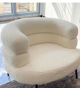 Beanbag <b>Chair</b> Trendy Lamb Wool Tufted Reclining <b>Bedroom</b> Vanity <b>Chair</b> Modern Minimalist Solid Wood Frame Foam Filled Living Room - Product Image 4