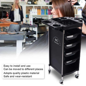 Carrito de Salón Multifuncional de Metal Negro con Ruedas, Carrito para Peluquería, Organizador con Ruedas, Estación de Barbería 90x18x38cm - Product Image 5