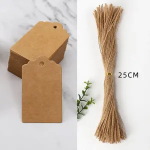 50 Etiquetas de Papel Kraft, Tarjetas de Cartulina Blanca con Cuerdas, Etiquetas de Regalo para Bodas, Cumpleaños, Navidad, Fiestas, Suministros para Empacar Galletas - Product Image 2
