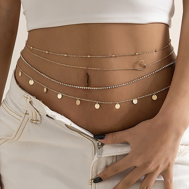 Bulk Wholesale Women Belly Chain Jewelry 925 Silver Waist Chain Gold Plated Tiny Heart Body Chain Set