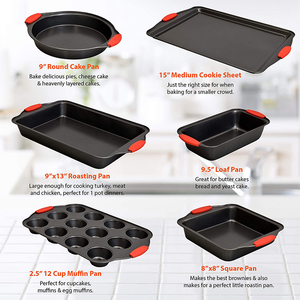 Ensemble <span class=keywords><strong>de</strong></span> 6 ustensiles <span class=keywords><strong>de</strong></span> <span class=keywords><strong>cuisson</strong></span> antiadhésifs en acier au carbone avec poignées en silicone pour <span class=keywords><strong>four</strong></span> et plaque à biscuits - Product Image 2