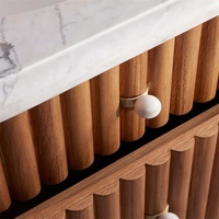 Ensembles de meubles de salle de bain personnalisés, style shaker incurvé, dessus en marbre, bois massif, meuble-lavabo autoportant