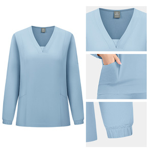 V-neck Long Sleeve Scrub <b>Set</b> Women Moisture Wicking Breathable <b>Knitted</b> Full Sleeve Workwear For Salon Pet Hospital - Product Image 2