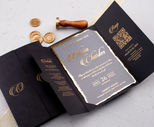 Gold Foil Transparent Wedding <strong>Invitations</strong> Greeting Cards With Black Envelope Luxury Hardcover Folio Wedding Invite - Product Image 3