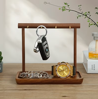 Porte-clés multifonction moderne en bois avec plateau, 5 crochets, finition brillante, support pour clés de table pour salon